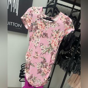 Pink Floral Maternity Dress with scrunch sides